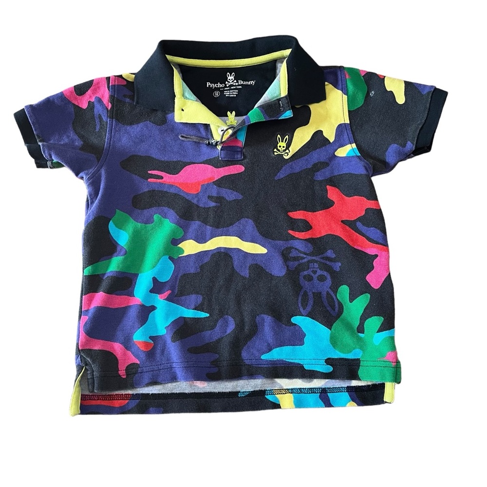 Psycho Bunny Boys Colorful Camo Polo Size XS 5-6 flaw